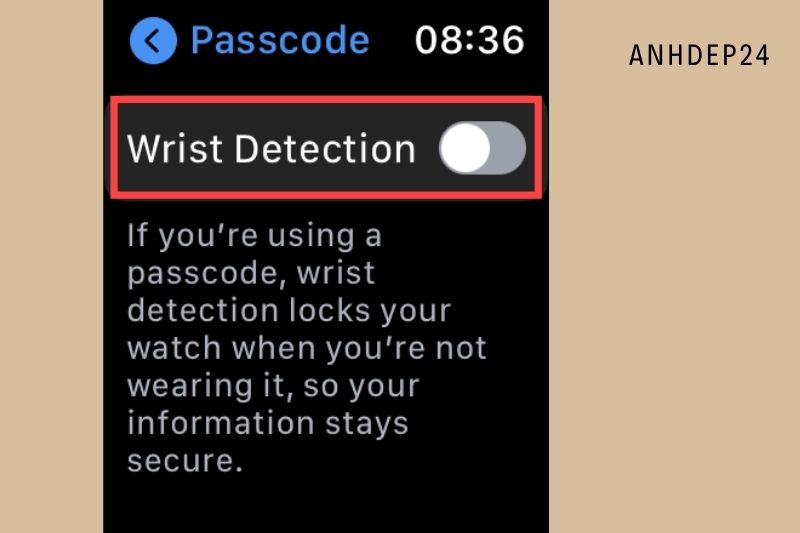 7. Swipe the button to the right while remaining in the Passcode area to activate Wrist Detection.